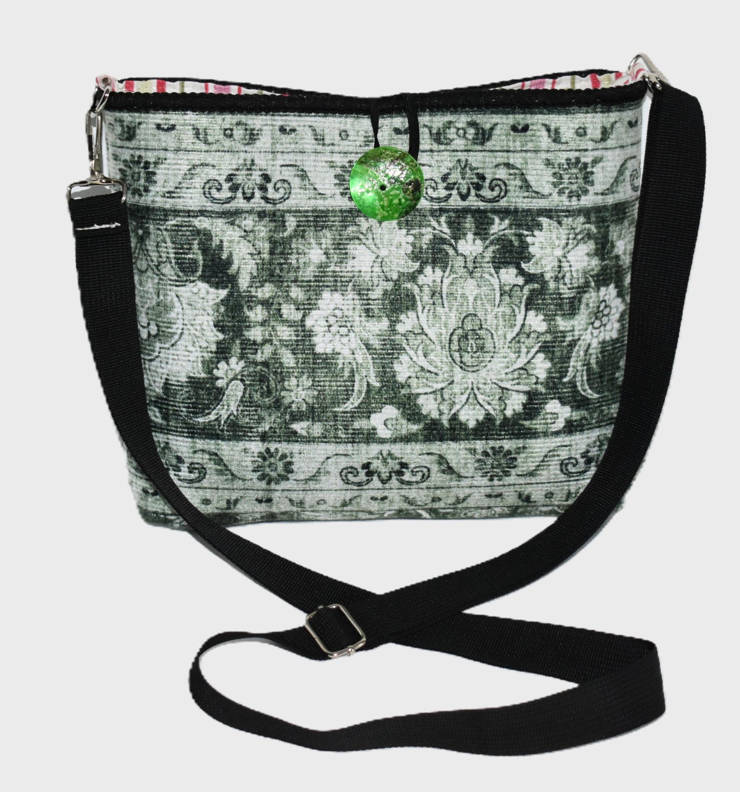 The Grace Shoulder Bag – Verdant Scroll & Carnival Stripe
